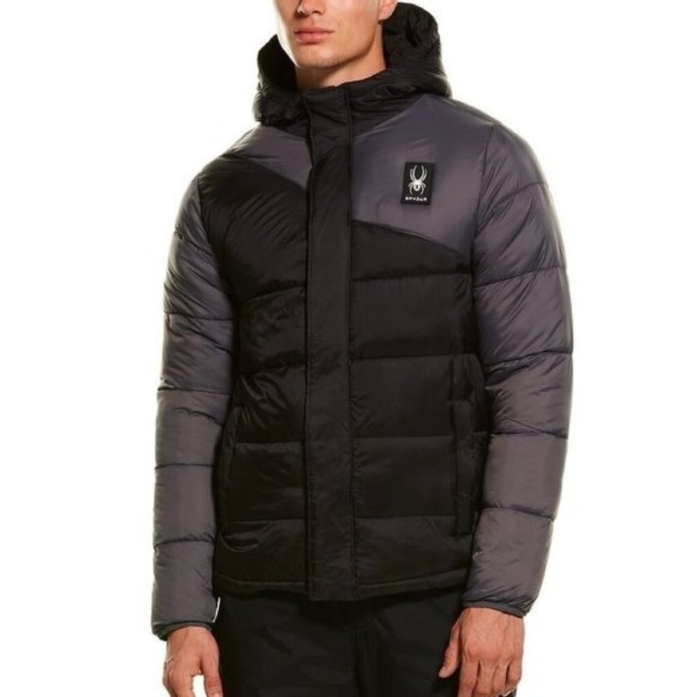 Spyder | ‘Circuit’ Black & Grey Water Repellent Rain & Snow Hooded Puffer Jacket